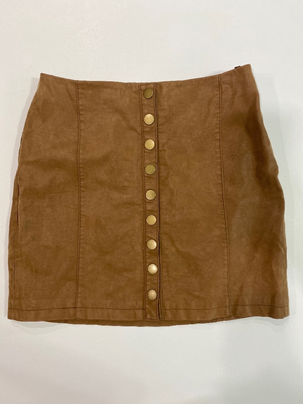 Free people brown faux leather snap front skirt size 2